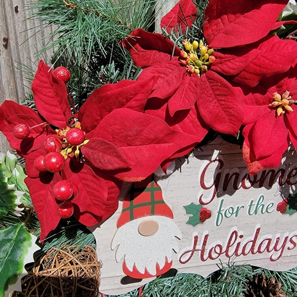 Rustic Country Gnome for the Holidays Wreath - Rustic Poinsettia Wreath - Picture 5 of 10